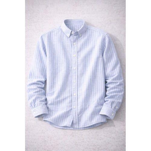 Nefes Alabilir Zarif Günlük Carina Çizgili Pamuklu Erkek Gömlek - Mavi