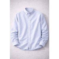 Nefes Alabilir Zarif Günlük Carina Çizgili Pamuklu Erkek Gömlek - Mavi