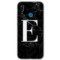 Huawei P20 Lite Kılıf HD Desen Baskılı Arka Kapak + Temperli Cam - Siyah Mermer Desenli E Harfi