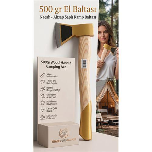 Ahşap Saplı Kamp Baltası 500 gr, Profesyonel Nacak, Kırılmaz Saplı Odun Kesme ve Yarma Baltası 723200