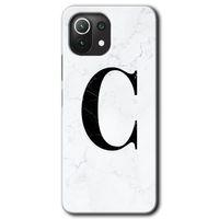 Potkal Hediye Fabrikası Xiaomi Mi 11 Lite Kılıf HD Desen Baskılı Arka Kapak - Beyaz Mermer Desenli C Harfi