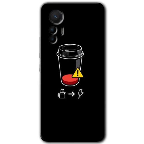 Potkal Hediye Fabrikası Xiaomi Mi 12 Lite HD Baskılı Kılıf + 9D Tam Ekran Koruyucu - Coffee Battery