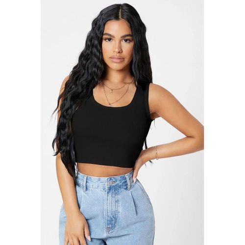 Kadın Siyah Modern Fit Kare Yaka Crop Top Bluz