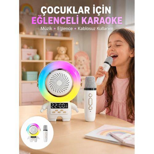 Renkli Işıklı Astronot Mini Bluetooth Speaker Ve Karaoke Mikrofon