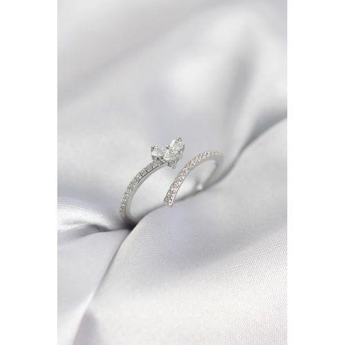 Gümüş Renk Zirkon Taşlı Kuyruklu Kalp Model Kadın Yüzük