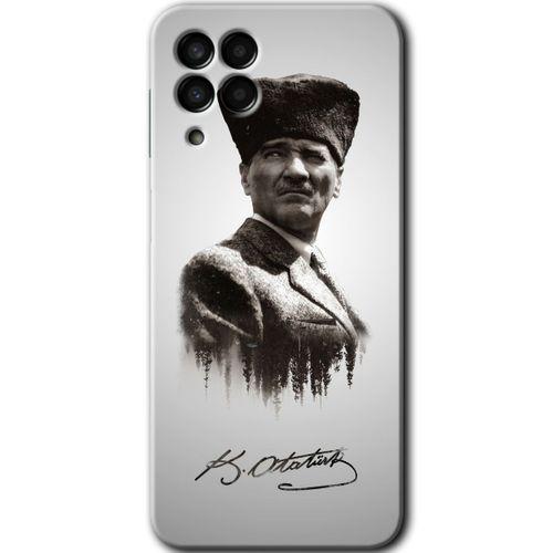 Samsung Galaxy M33 Kılıf Baskılı Kapak - Mustafa Kemal Atatürk + 5D Tam Kaplayan Cam