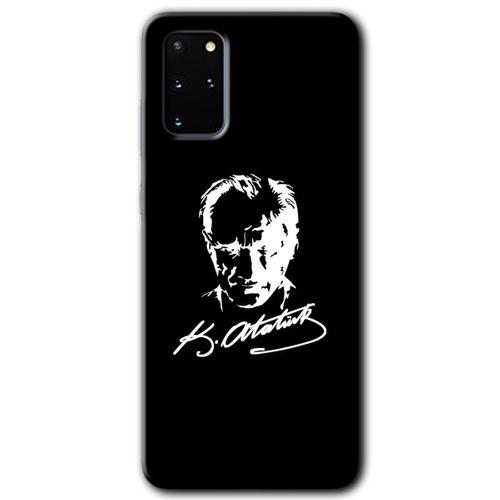 MRCİLETİSİM MRCİLETİSİM Samsung Galaxy S20 Plus Kılıf HD Desen Baskılı Arka Kapak + Temperli Cam - Atatürk Silüet İmza