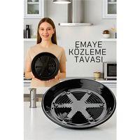 Modacar Emaye Közleme Tavası 31 cm - Fırına Uyumlu - Delikli Izgara Yüzeyli, Parlak Siyah