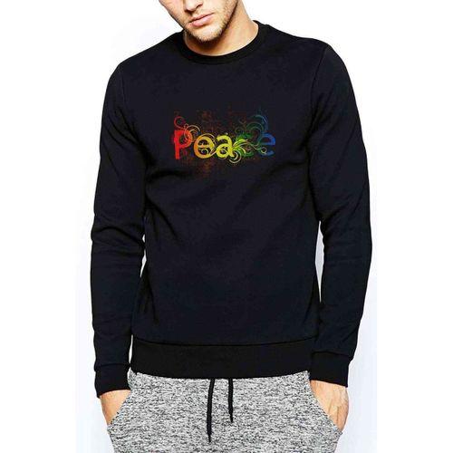 Peace Baskılı Siyah Erkek Sweatshirt