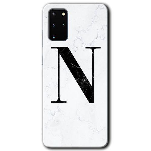 Potkal Hediye Fabrikası Samsung Galaxy S20 Plus Kılıf HD Desen Baskılı Arka Kapak - Beyaz Mermer Desenli N Harfi