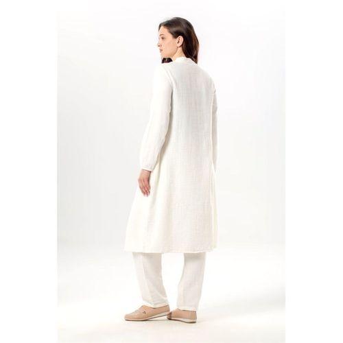 Uzun Kol Yaren Hakim Yaka Yazlık Müslin Tunik Kırık Beyaz KrkByz