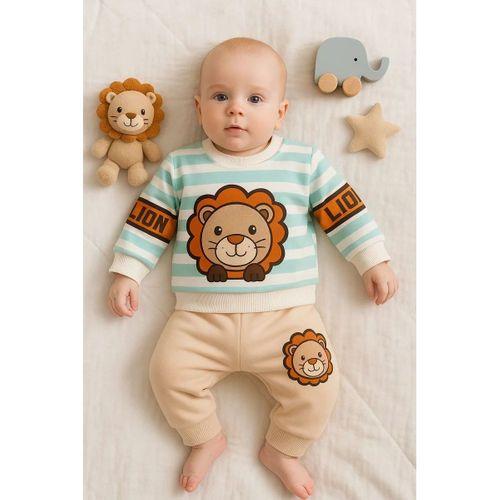 Aslan Desenli 2'li % 100 Pamuk Erkek Bebek Takımı
