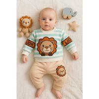 Aslan Desenli 2'li % 100 Pamuk Erkek Bebek Takımı
