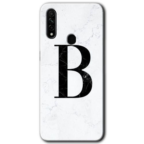 Oppo A31 Kılıf HD Desen Baskılı Arka Kapak + Temperli Cam - Beyaz Mermer Desenli B Harfi