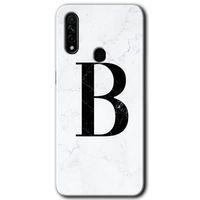 Oppo A31 Kılıf HD Desen Baskılı Arka Kapak + Temperli Cam - Beyaz Mermer Desenli B Harfi