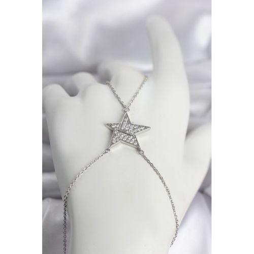 Pirinç Gümüş Renk Zirkon Taşlı Yıldız Model Kadın Şahmeran