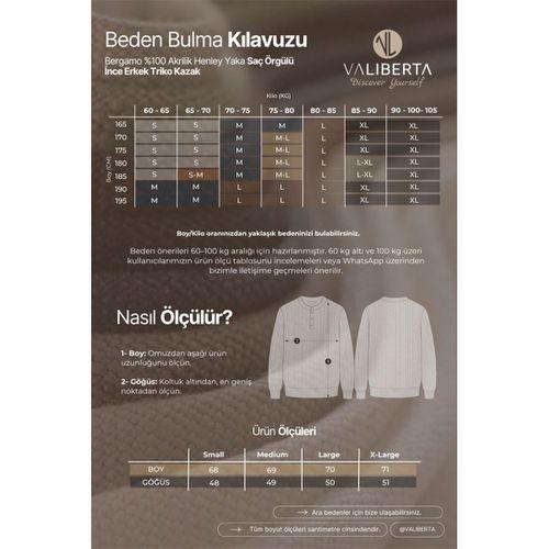 Bergamo %100 Akrilik Henley Yaka Saç Örgülü İnce Erkek Triko Kazak - Ekru