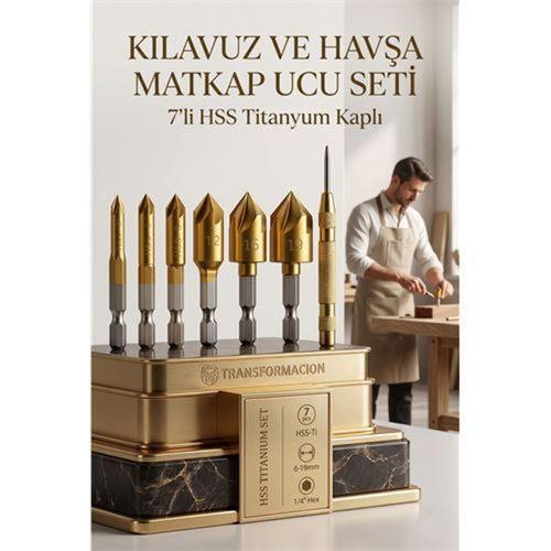 7'li Profesyonel Havşa Matkap Ucu Seti - HSS Titanyum Kaplı ve Otomatik Nokta Zımba 722454