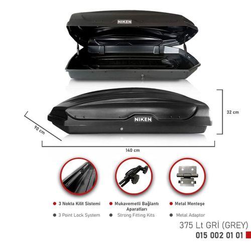 Niken Araç Uyumlu Üstü Port Bagaj Kapalı Tabut 3 Kilitli 375 Lt Siyah Parça