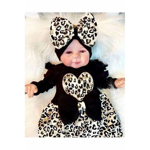 Leopar Desenli Fiyonklu % 100 Pamuk Kız Bebek Tulum