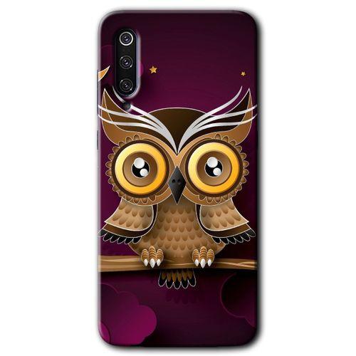 Xiaomi Mi 9 Kılıf HD Desen Baskılı Arka Kapak - Owl Bird Branch + Kırılmaz Cam