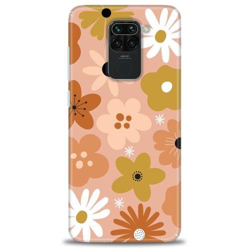 Xiaomi Redmi Note 9 Kılıf HD Baskılı Kılıf - Kahveli Çiçekler + Tam Ekran Koruyucu