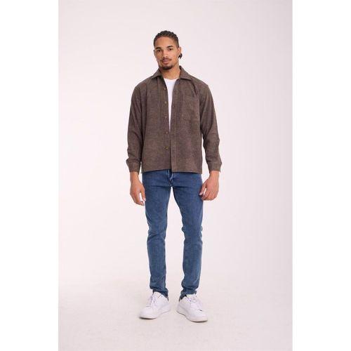 Frankel Kaşe Kumaş Tek Cepli Relaxed Fit Erkek Gömlek - Koyu Bej