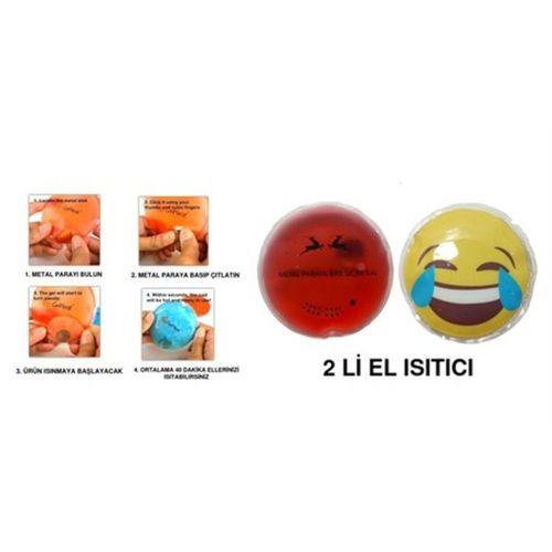 Gülen Emoji Kırmızı Ceylan Cep Sobası,El Isıtıcı,2 Adet Sıcak Su Torbası Pvc  9Cm