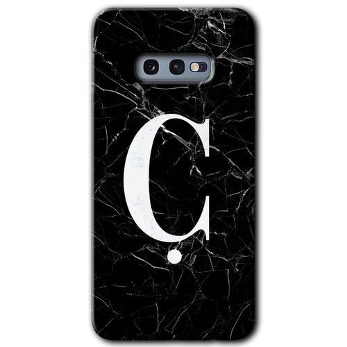 Samsung Galaxy S10e Kılıf HD Desen Baskılı Arka Kapak + Temperli Cam - Siyah Mermer Desenli Ç Harfi