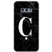 Samsung Galaxy S10e Kılıf HD Desen Baskılı Arka Kapak + Temperli Cam - Siyah Mermer Desenli Ç Harfi