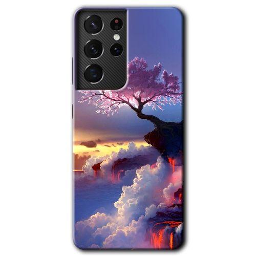 MRCİLETİSİM Samsung Galaxy S21 Ultra Kılıf HD Desen Baskılı Arka Kapak + Temperli Cam - Wash Red Wall