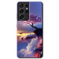 MRCİLETİSİM Samsung Galaxy S21 Ultra Kılıf HD Desen Baskılı Arka Kapak + Temperli Cam - Wash Red Wall