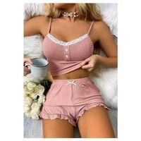 Kadın Pudra Dantel Detaylı Şortlu Gecelik Pijama Takımı 5015