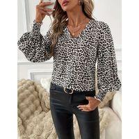 Kadın Uzun Kollu V Yaka Kollar Gipe Detaylı Leopar Desenli Süprem Bluz