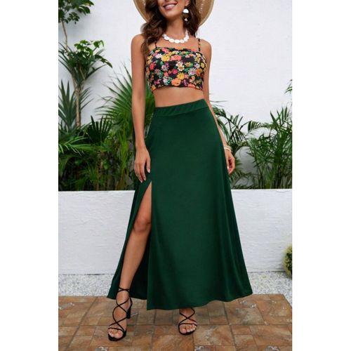 Kadın Yüksek Bel Yandan Yırtmaçlı Uzun Sandy Etek