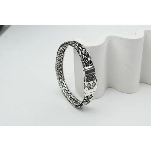 El Örmesi Baklava Desen Kilitli Gümüş Erkek Bileklik