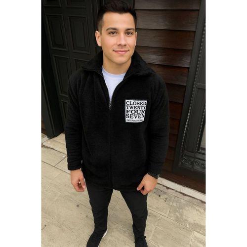 Erkek Polar Fermuarlı Sweatshirt – Kapüşonsuz, Cepli, Yumuşak Dokulu, Oversize Rahat Kalıp, Kışlık Sıcak Tutan Fermuarlı Üst - Siyah