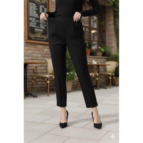 Kadın Uzun Kollu Dalıç Kumaş Cep Detay Beli Lastikli ütüsüz Pantolon