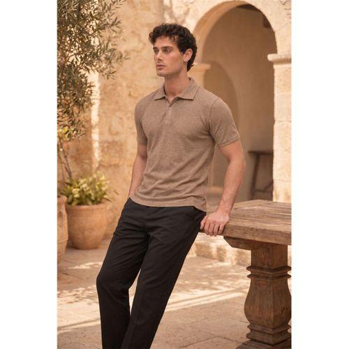 Evenor Kabartma Desenli Polo Yaka Düğmeli Relaxed FitYumuşak İnce Erkek T-Shirt  - Kahve
