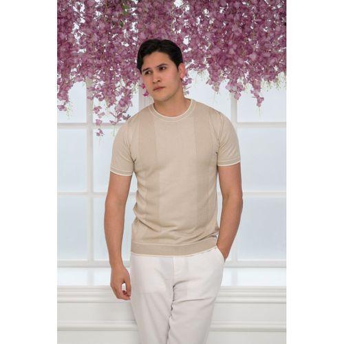Slimfit Kolları Lastikli Likralı Desenli Bisiklet Yaka Triko T-shirt