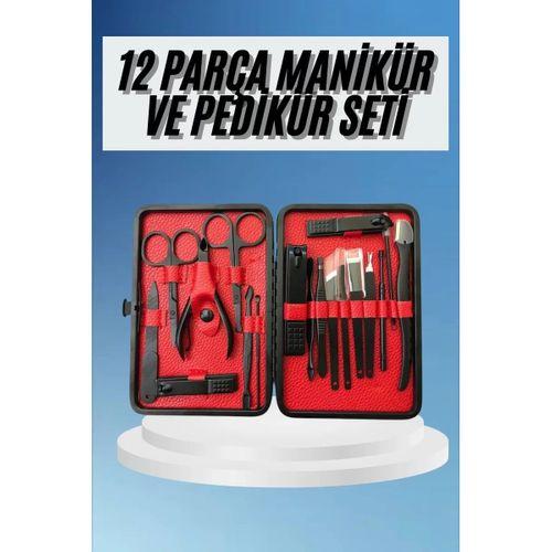 Deri Çantalı Siyah Paslanmaz Çelik 17 Parça Manikür Pedikür Seti