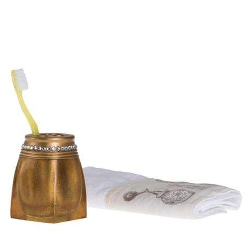 2 Adet Diş Fırçalık Taşlı Altın Poliresin 7X7X10Cm Banyo Seti