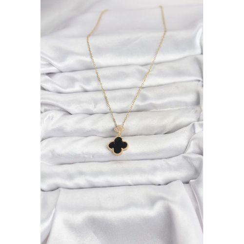 316L Çelik Zincir Gold Renk Yonca Model Zirkon Taşlı Kadın Kolye