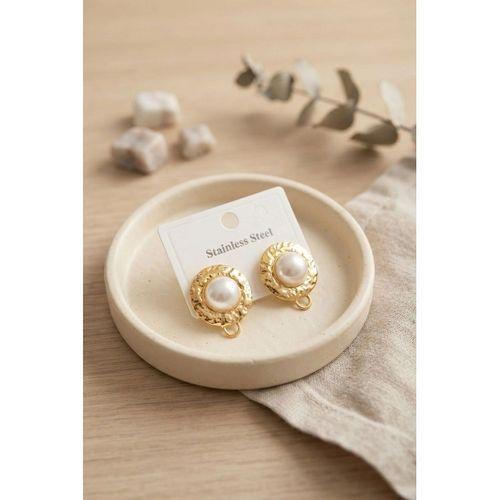 316L Çelik Gold Renk İncili Model Küpe