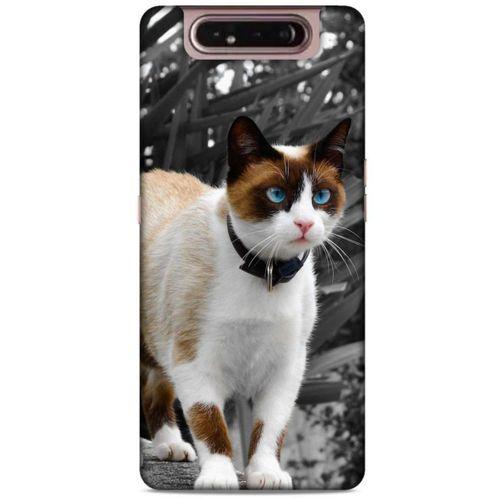 Lopard Samsung Galaxy A80 Uyumlu Kılıf Kediler (43) Thin Fit Kılıf Beyaz Kedi