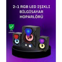 Usb Bağlantılı Rgb 2.1 Hoparlör Seti Derin Bas Ve Renkli Işık