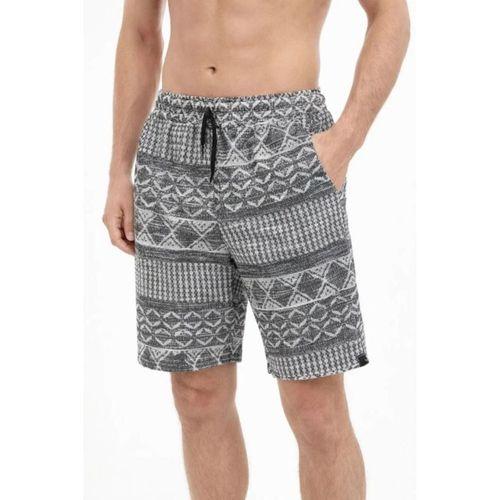 Erkek Etnik Desenli Dokuma Şort Lastikli Bel Bağcıklı Cepli Yazlık - Gri