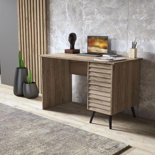 Della Premium 2 Çekmeceli Panjur Desenli Çalışma Masası -Minifiks - Pera / Siyah