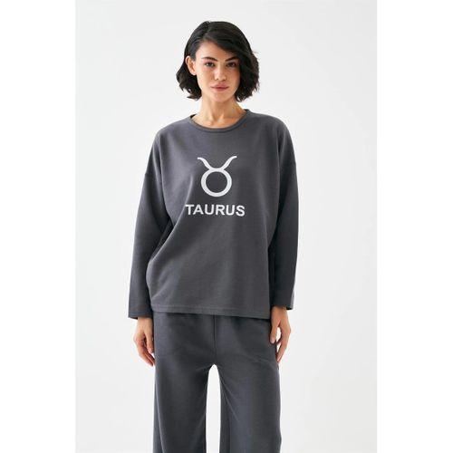 Kadın Füme Boğa Burcu Oversize 2 İplik Eşofman Ev Giyim Takımı