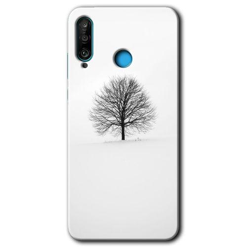 MRCİLETİSİM Huawei P30 Lite Kılıf Baskılı Kapak - Alone Tree + 5D Tam Kaplayan Cam